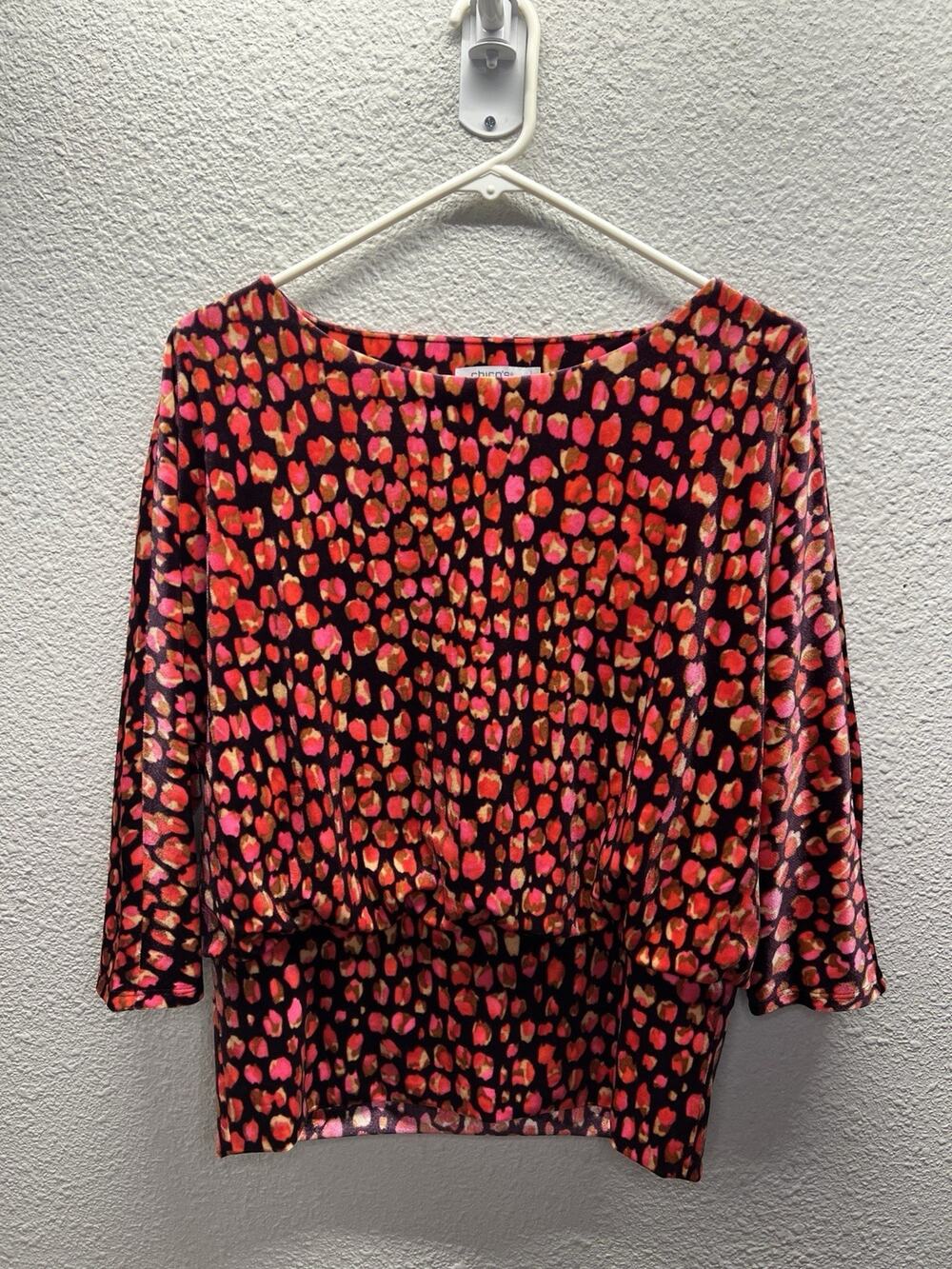 Chicos Women’s Size 1 Peak Multicolor Cheetah Print Blouse Velvet